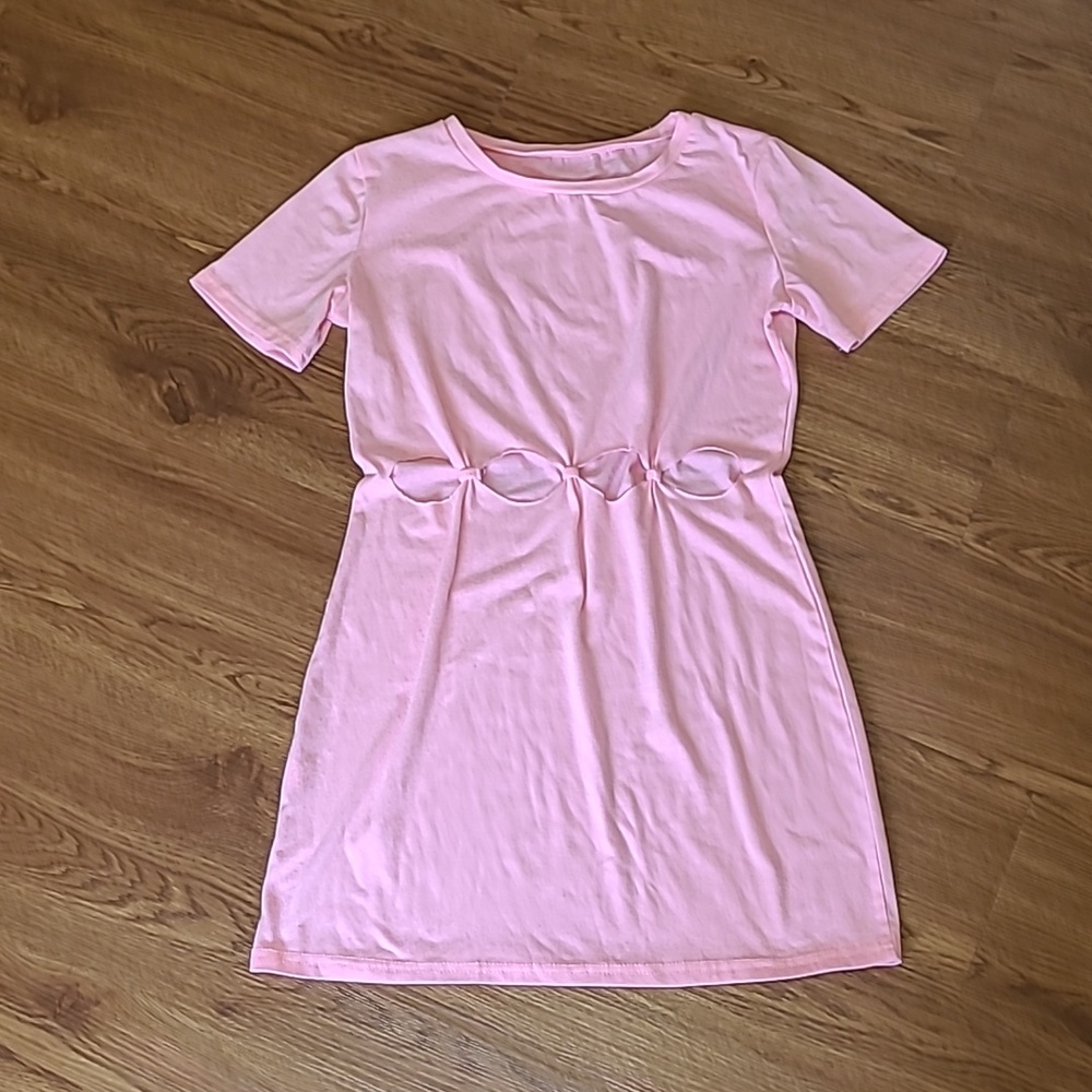 Pink Cutout Waist T-Shirt Dress